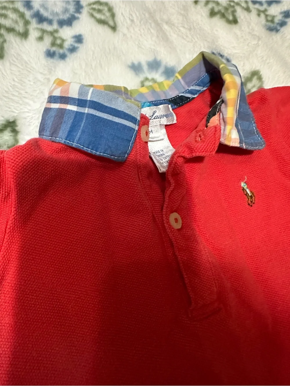 Ralph Lauren Baby 3M Red Polo Romper Plaid Collar One Piece